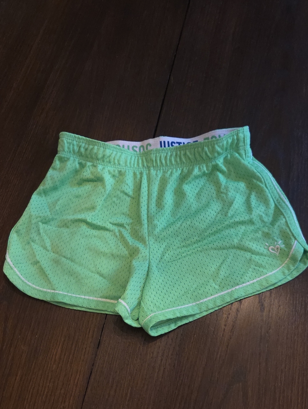 Justice Mint Green Mesh Athletic Shorts with White Trim